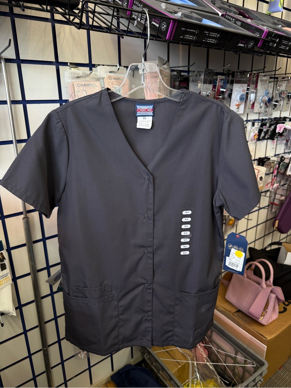 Cherokee V-Neck Scrub Top in Pewter Gray